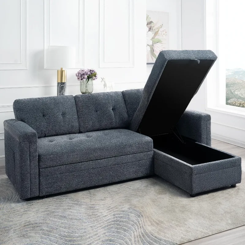 L-Shaped Sectional Sleeper Sofa with USB Ports - Convertible Pull-Out Bed, Ample Storage, Timeless Design, Durable Construction