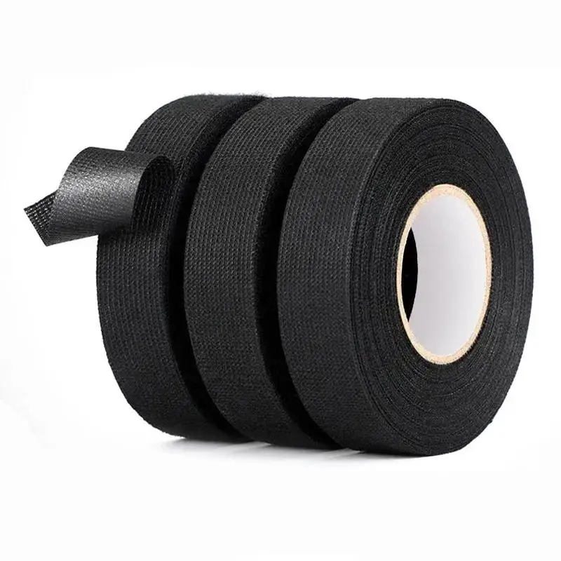 15m-25m High Temp Wire Harness Wrapping Tape Self-Adhesive Automotive Wiring Harness Fabric Tape for Car Noise Damping 9/15/25mm