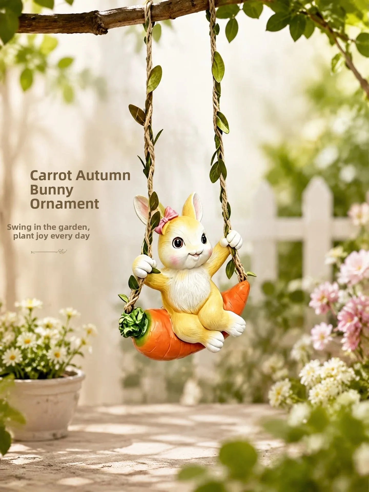 Outdoor Cartoon Rabbit Swing Carrot Decoration Home Garden Balcony Tree Decor Resin Animal Shaped Universal Outdoor Hanging O...