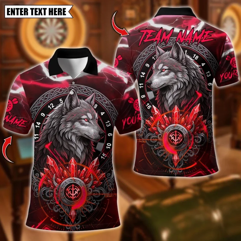 Wolf Crystal Pattern Polo Shirt For Men Customized Darts 3D Printed T-Shirts Summer Street Sport Short Sleeve Tops Button Tees