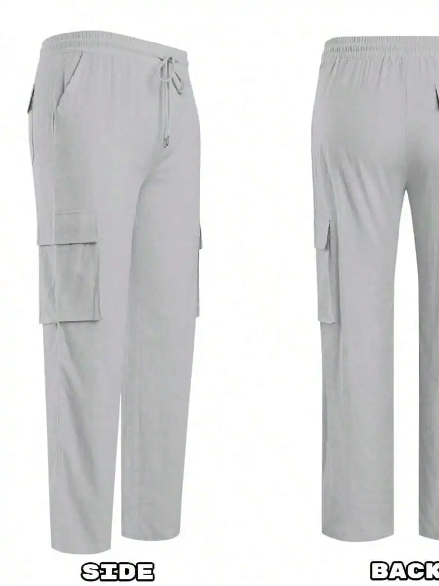 

Mens Linen Cargo Pants Lightweight Elastic Waist Drawstring Loose Casual Summer Beach Yoga Pants