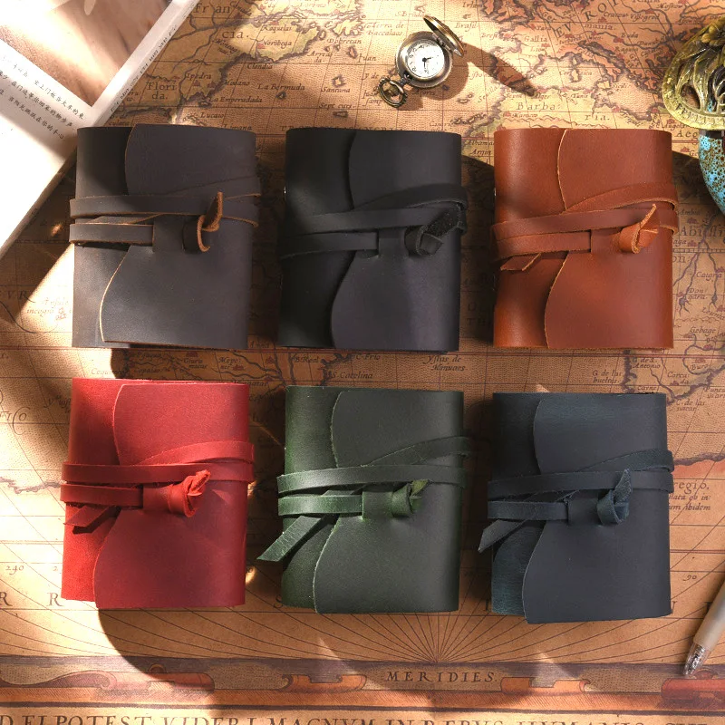 Genuine Leather A9 Mini 3 Ring Binder Notebook Refillable Loose Leaf Journal with Crazy Horse Cowhide Cover for Travel Diary