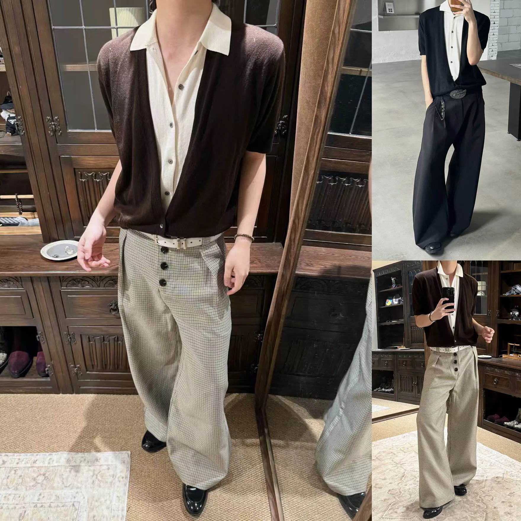 Summer Fake Two-Piece Lapel Cardigan Ice Silk Short Sleeve Knit Polo Shirt Men's Premium Business Casual Top