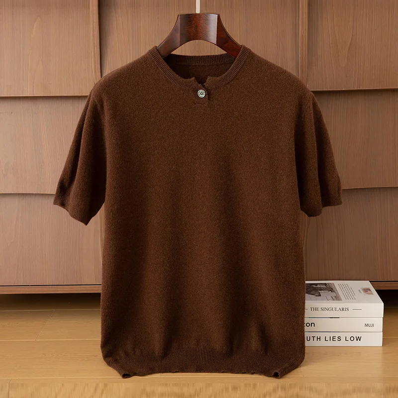 

BELIARST Men's Spring Summer round Neck Pullover Short Sleeve 100% Merino Wool Knitted Casual Loose Vest Comfortable Breathable.