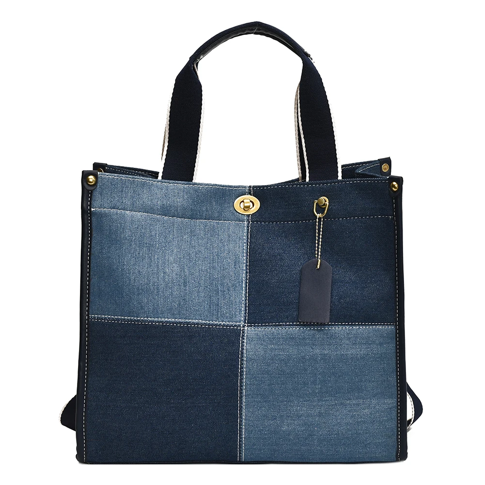 Bolsa jeans crossbody retrô para mulheres, bolsa de grande capacidade casual, alça ajustável, bolsa xadrez, bolsa feminina para encontros diários