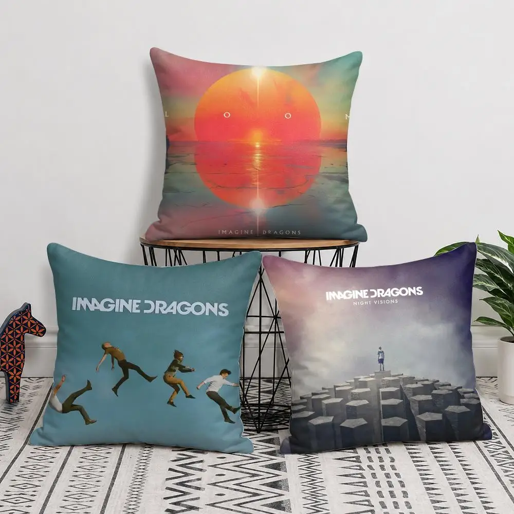 Band I-Imagine Dragons Loom Cushion Cover Double-Sided Plush Sofa Cushion Covers Organic Breathable Invisible Zipper