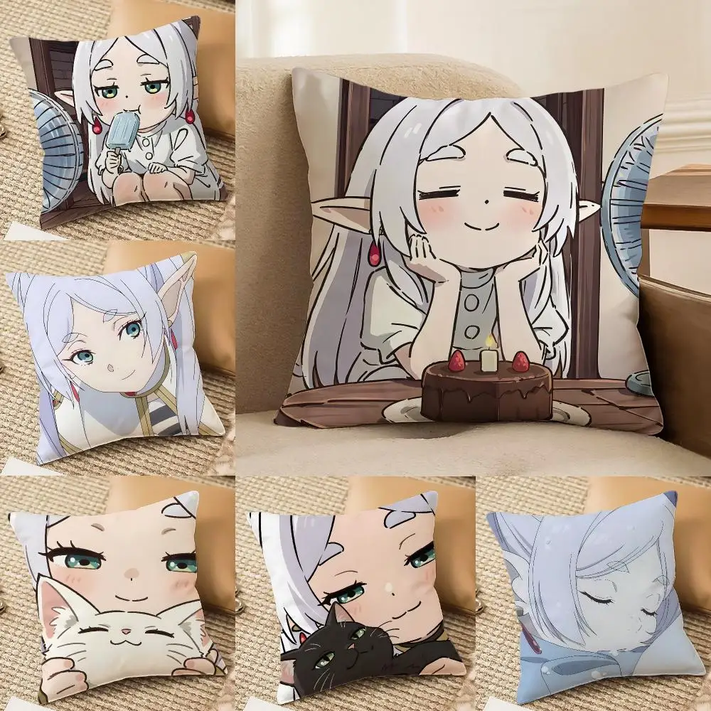 F-Frieren Beyond Journeys End Cushion Cover Plush Fabric Soft Double-Sided Printed Sofa Home Decor Fine Winter Gift Pillow Case