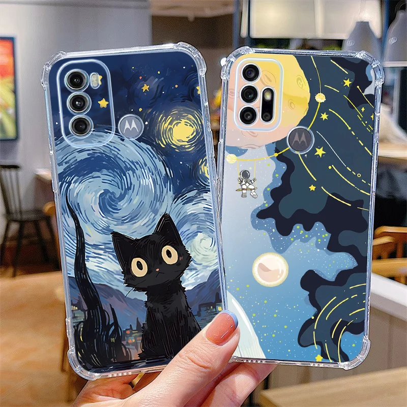 G60 Cold Cat Transparent Phone Case For Motorola Moto G60 G34 G60S G40F G72 G42 G62 G53 G84 G34 G82 G24Power G54 G30 G41 Cover