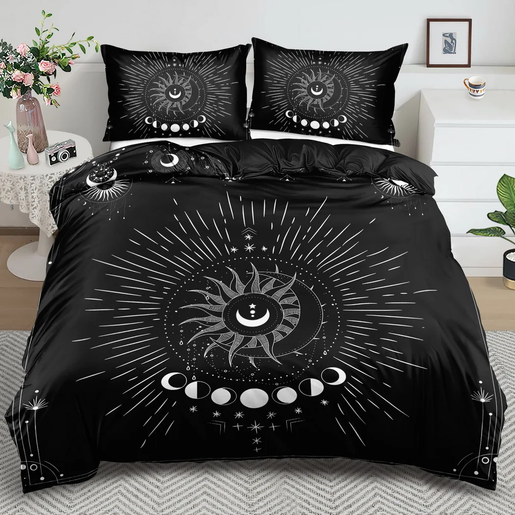

Star and Moon Pattern Duvet Cover Set - 2/3pcs, Soft and Comfortable Breathable, Star and Moon Print Bedding Set, Magical Gifts