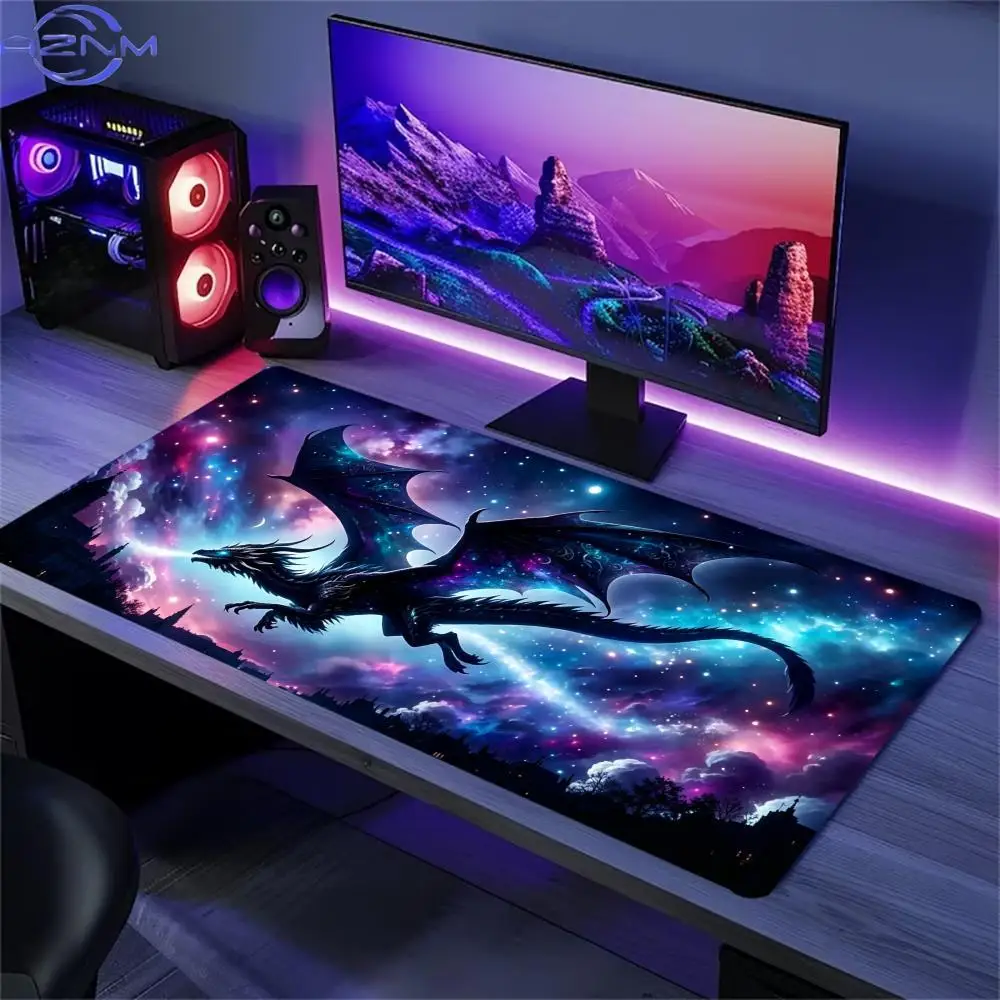 Starry Cosmic Dragon Large Desk Mat Non Slip Gaming Mouse Pad Stitched Edge Galaxy Keyboard Mat for Laptop PC Office Game Use