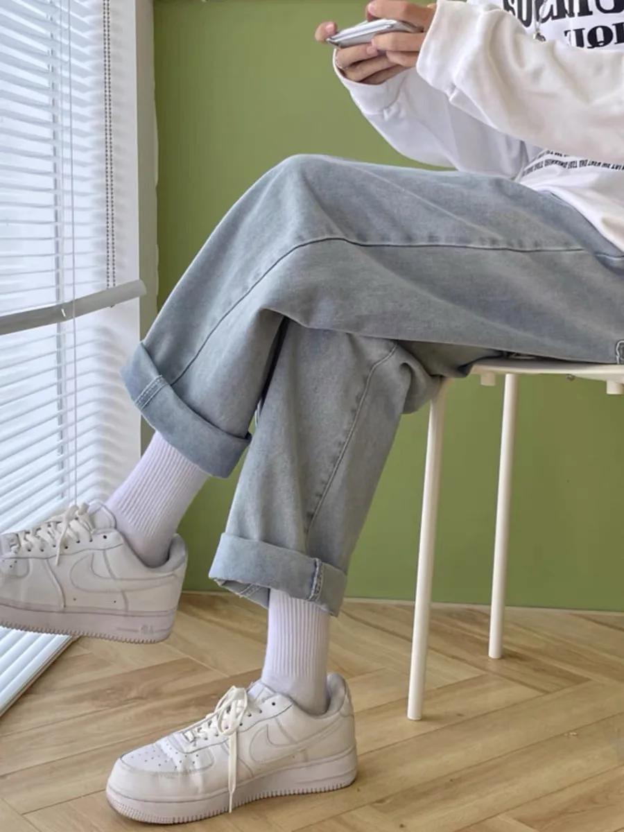 

Джинсы прямого кроя Light Wa для девочек-подростков, весна-осень, с высокой талией, широкие брюки, в стиле Lazy Sle Retro, маленькие размеры