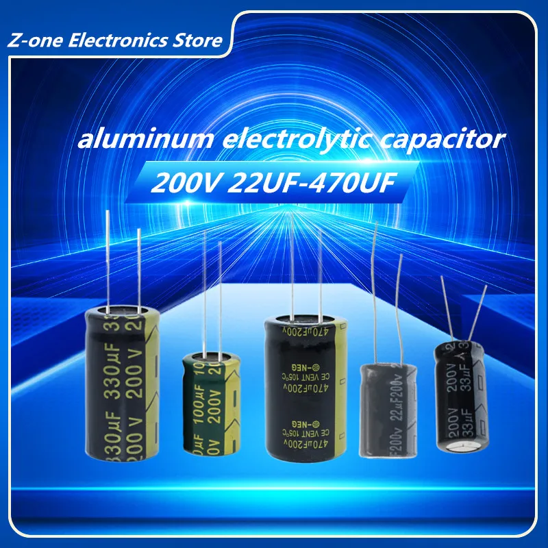 

2-5pcs Aluminum Electrolytic Capacitor 200V 22UF 33UF 47UF 68UF 100UF 220UF 330UF 470UF 20% High Frequency Low ESR