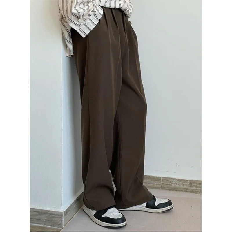 Brown Suit Pants Men Fashion Social Mens Dress Pants Korean Loose Casual Straight Trousers Mens Office Formal Pants M-3XL