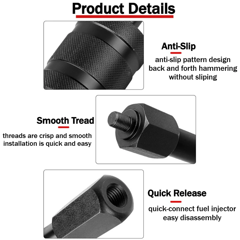 Diesel Injector Puller Tool with Slide Hammer Fuel Injector Remover with M8 M12 M14 Thread Adapters