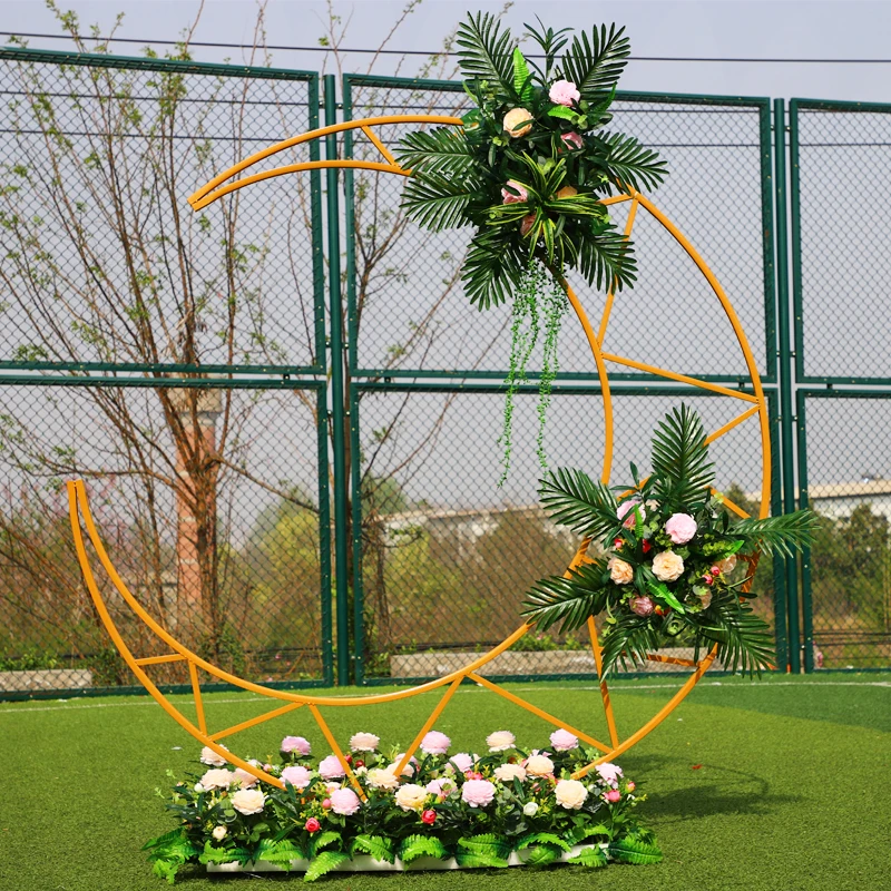 Wrought Iron Moon Arch Wedding Stage Background Moon Ornaments Wedding Scene Decoration Mori Wedding Arrangement Decoration