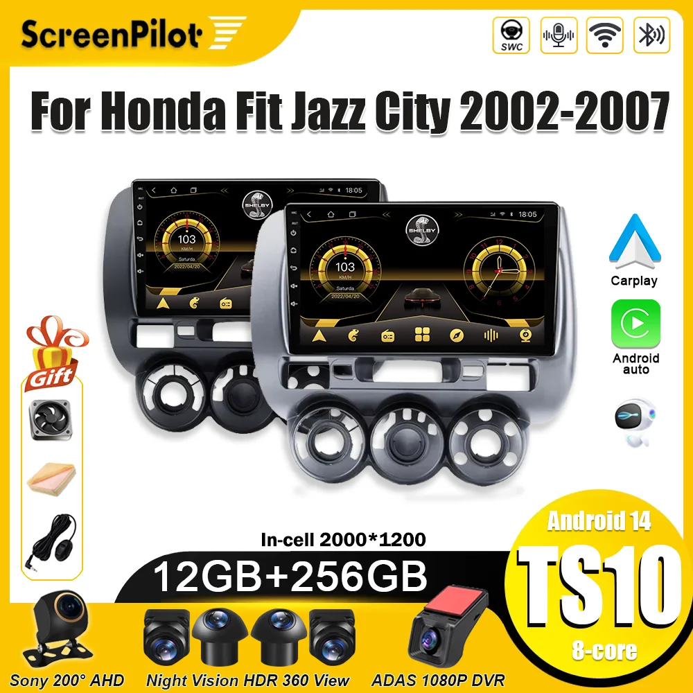 Android 15 для Honda Fit Jazz City 2002, 2003, 2004, 2005, 2006, 2007, мультимедийный видеоплеер, Carplay, интеллектуальная система, сенсорный экран
