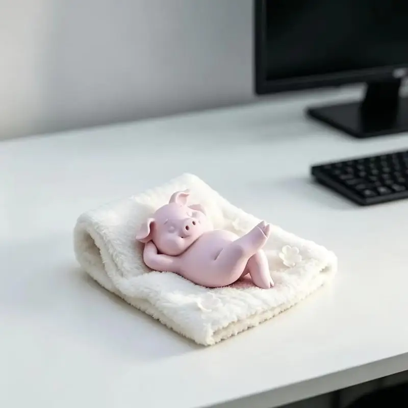 1Pcs 3D Print Mini Relax Piggy Statue Cute Reclining Lazy Pink Pig Figurine Kawaii Desktop Ornament Home Bedroom BookShelf Deco