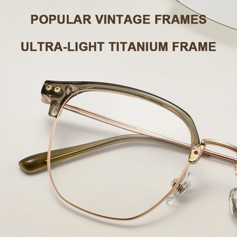 2025 New Titanium Frame Polygonal Glasses Frame Men Acetate Eyebrow Frame Fashionable Glasses Women Light Luxury Vintage Eyewear