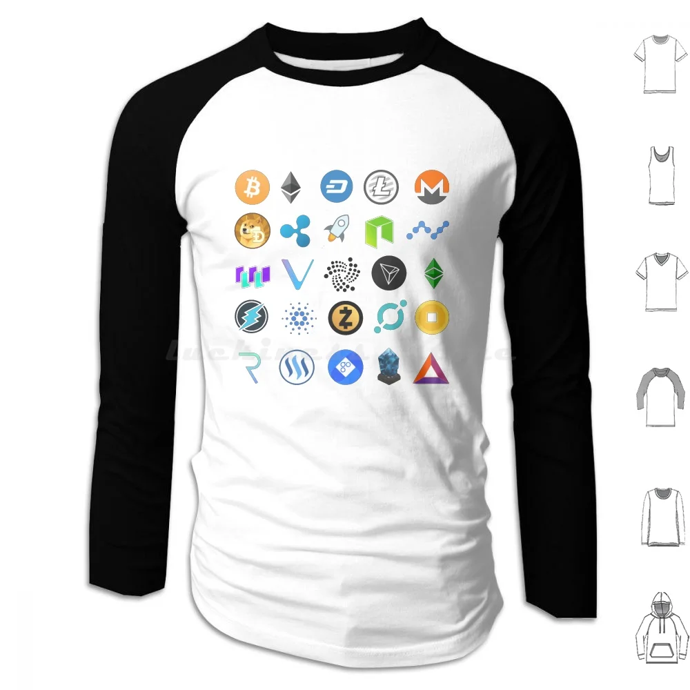 Crypto Coins Hoodie cotton Long Sleeve Crypto Coins Money Btc Bitcoin Eth Ethereum Dash Ltc Litecoin Mxr Monero Doge