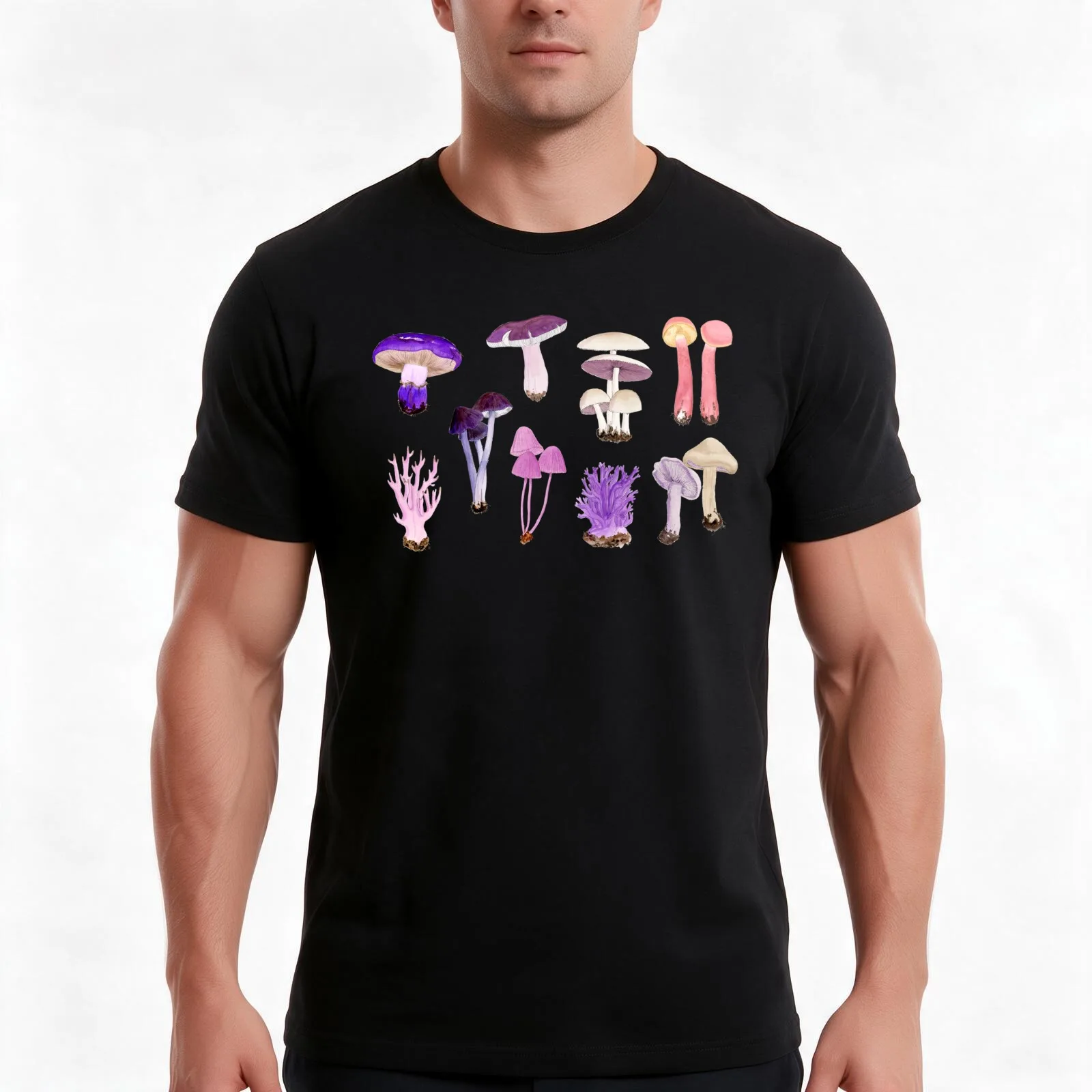 Purples & Pinks - amix of Kay Smith Mushrooms T-Shirt, Summer Casual Cotton Tee, Oversized Streetwear Tops, Unisex Men Women