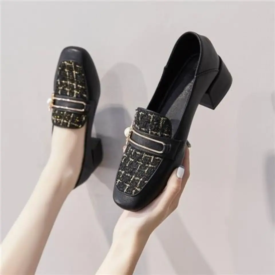 Spring and Autumn Loafers Shoes for Women Square Toe With Medium Heels Woman Pumps Chic Vacation Quick Delivery 39 Elegant Shoe