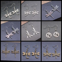 Handmade Cute Dragonfly Earrings Retro Style Dragonfly Dangle Earrings For Women Alloy Insect Drop Earrings