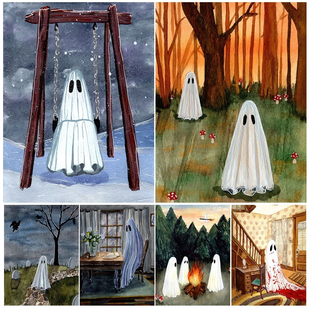 

The Happy Life Of Ghost Companions Vintage Wall Art Painting Print Funny Ghosts Of Winter Art Poster And Print Home Decoration