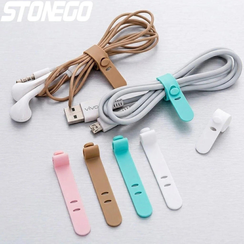 4Pcs Silicone Cable Organizer Multi-Purpose Cable Ties Headphone Wrap Mouse Cord Protector Adjustable Tidy management
