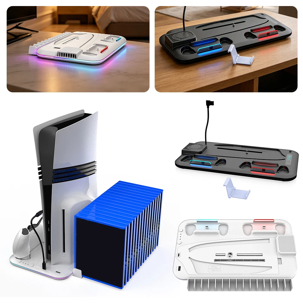 Cooling Stand With Charging Station For PS5 Console Dual Controller Charging Docks Limited Desk TV Stand Space