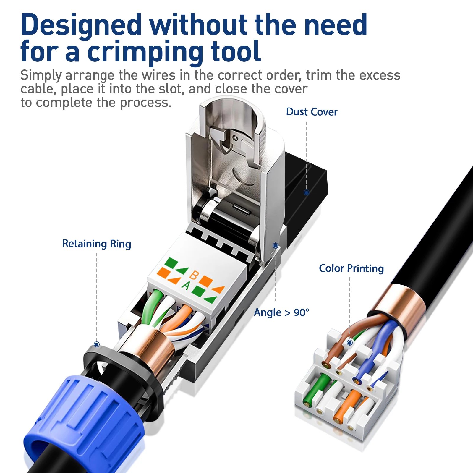 ZoeRax RJ45 CAT8 CAT7 CAT6A Werkzeugloser Ethernet-Kabelstecker, geschirmter 40/10 Gbit/s Netzwerkkabelstecker für 22~24AWG STP LAN-Kabel – Detail 1