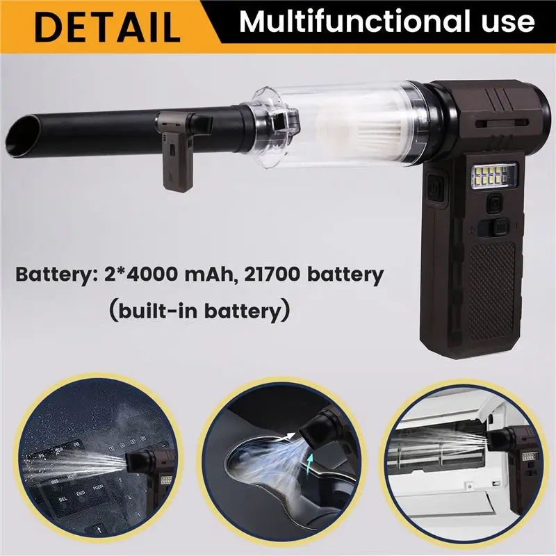 CKFAM-Handheld Brushless Motor Fan, 130000 RPM, With Infinitely Adjustable Speed & Light For Efficient Cleaning