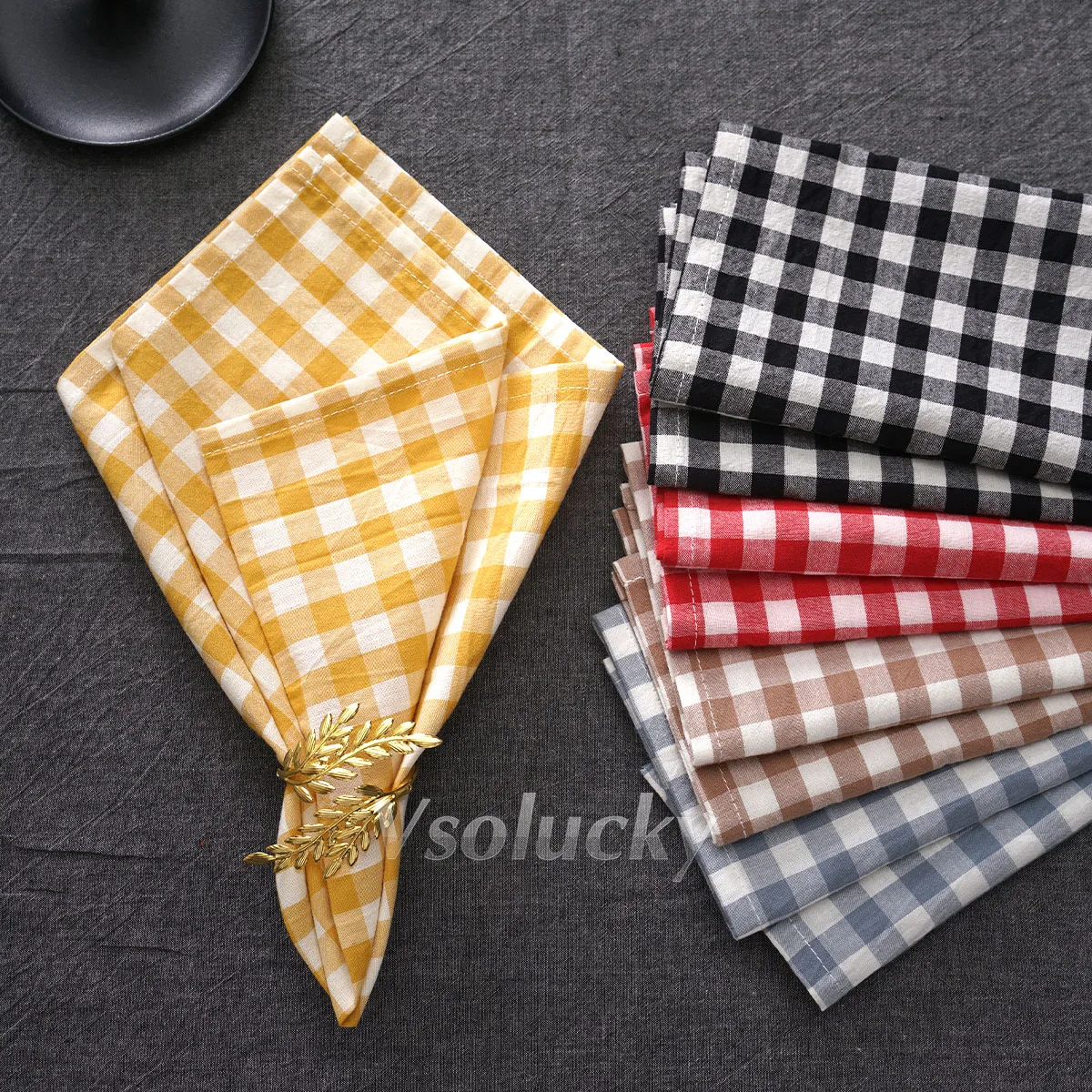 1/6/12/24Pcs 42x42cm Small Check Gingham 100% Cotton Napkins Washable Reusable Table Napkin Wedding Xmas Dinner Home Party Decor