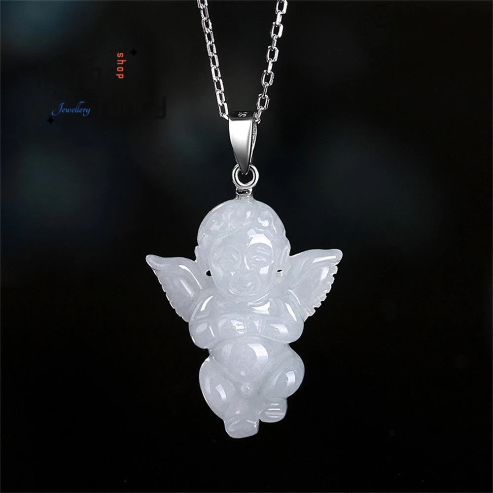 

Natural Myanmar A-grade Jadeite Angel Baby Jade Pendant S925 Silver Buckle Cute Exquisite Fashion Jewelry Popular Holiday Gifts