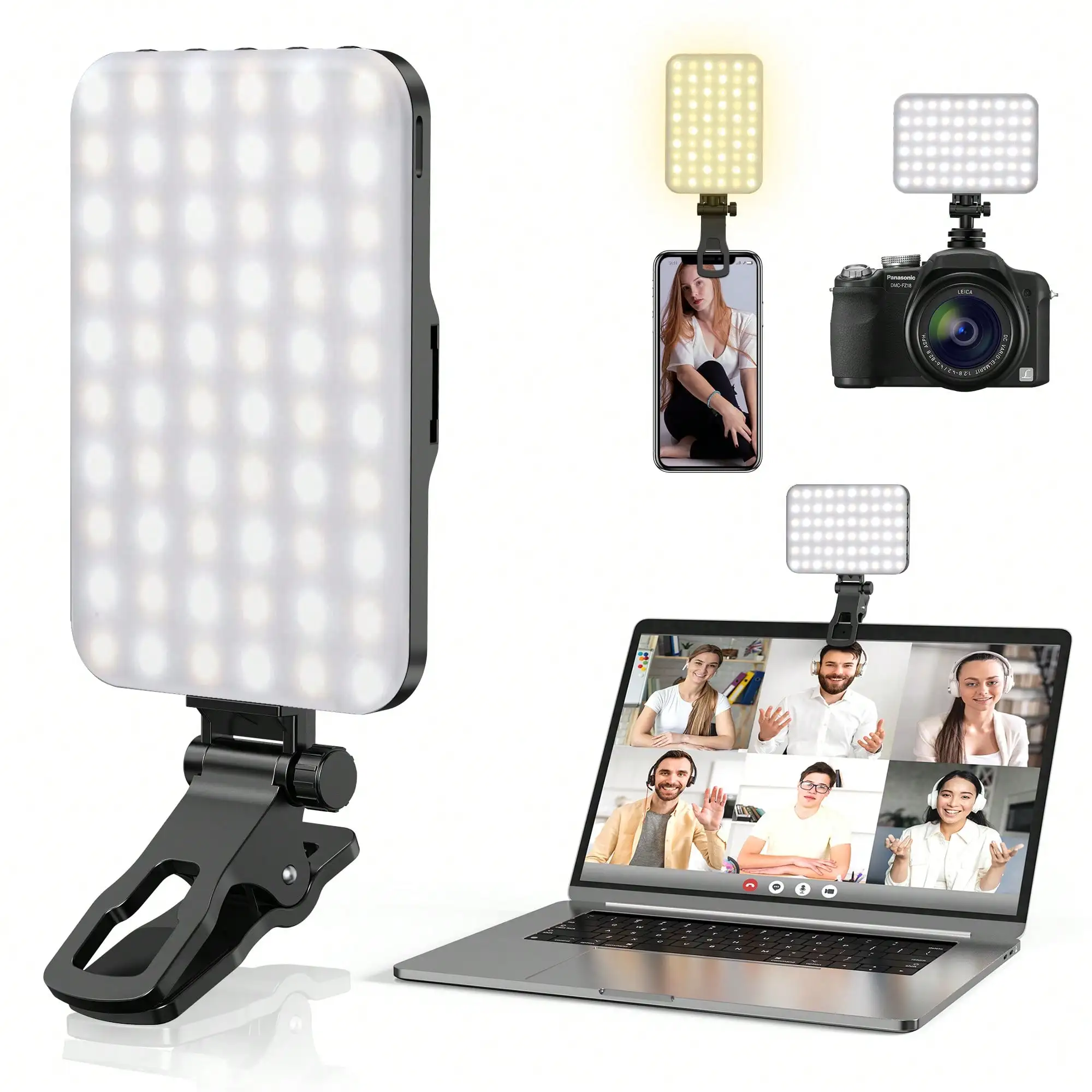 

Universal Clip On Selfie Fill Light 3 Modes Dimmable 2200mAh Rechargeable CRI97+ Portable Light for Phone Laptop Live Vlog Photography