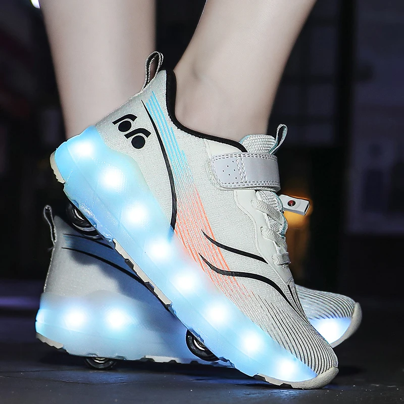 Roller Skate Shoes Kids Fashion Sport 4 Wheels Sneakers Boy Girl Led Lighted Up Boots Children Game Gift Toy Footwear