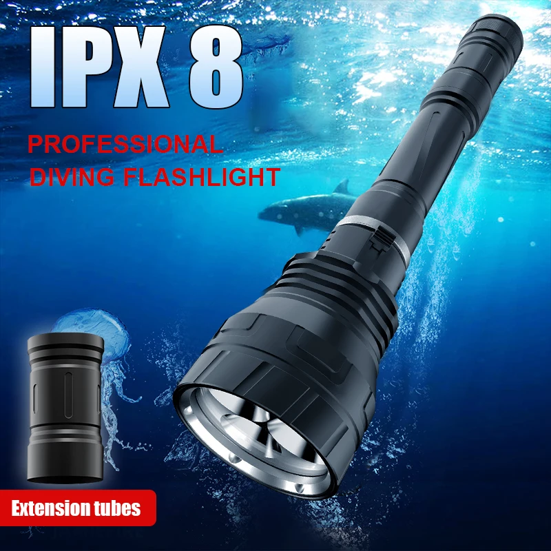 

High Power Diving Flashlight 3×XHP360 IPX8 Waterproof Rating Professional Diving Light Detachable Scuba Lamp Amphibious Lantern