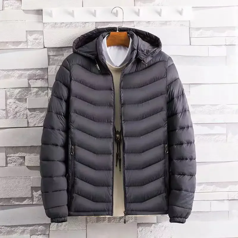 7XL Winter Windproof Quilted Jacket Hooded Zipper Cotton Coat Parkas Men Clothing Trend Luxury Outerwear Warm Light Thin Tops