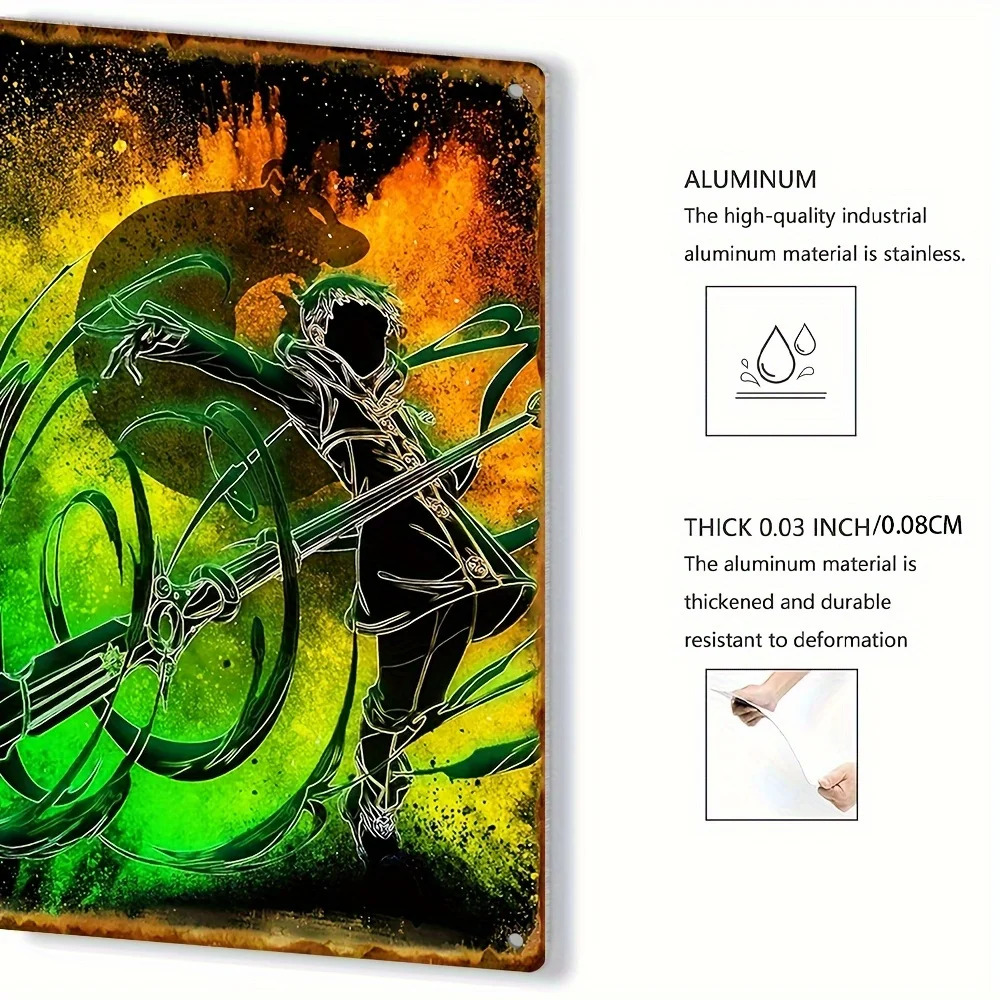 Retro Metal Wall Art Sign - Anime-Inspired Dynamic Design with Vivid Colors & Mysterious Elements,  Durable Iron Tin Painting,
