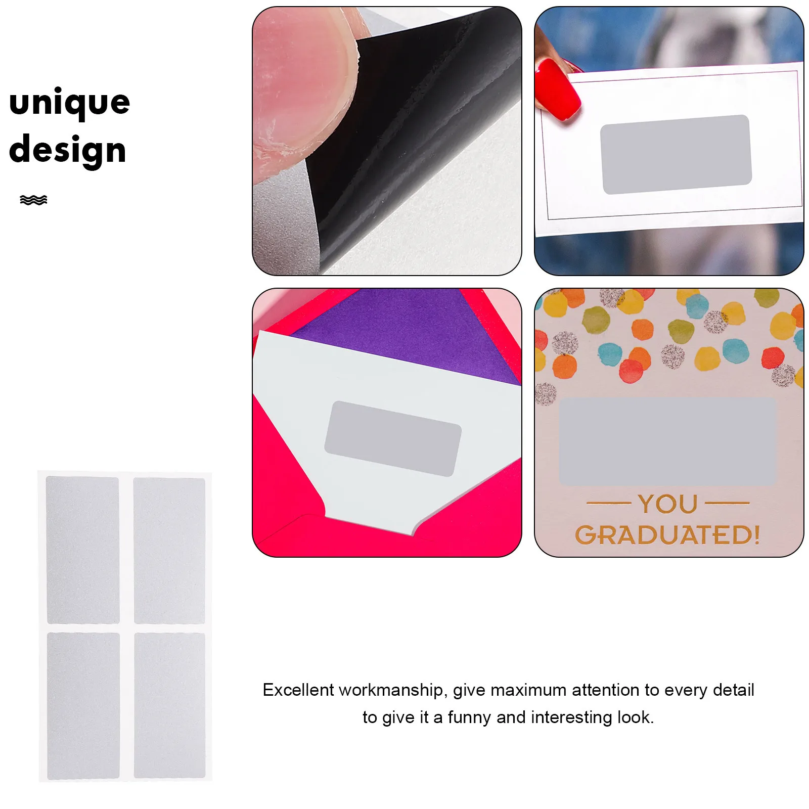 50 Uds. De pegatinas rectangulares DIY para rascar tarjetas, fiesta, cumpleaños, boda, oficina, recompensas escolares
