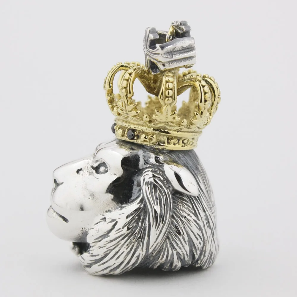 Brass Crown 925 Sterling Silver Guardians King Lion Pendant 8P005