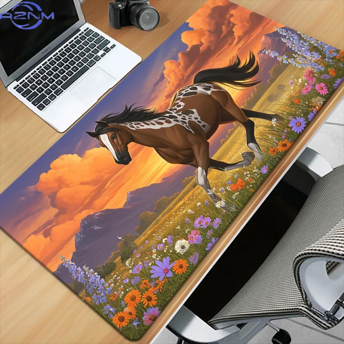 1pc Horse in Flower Field Pattern HD Printed Pad for Desk, Multi Functional XXL Mousepad, Keyboard Gaming Mouse Mats, Office Com