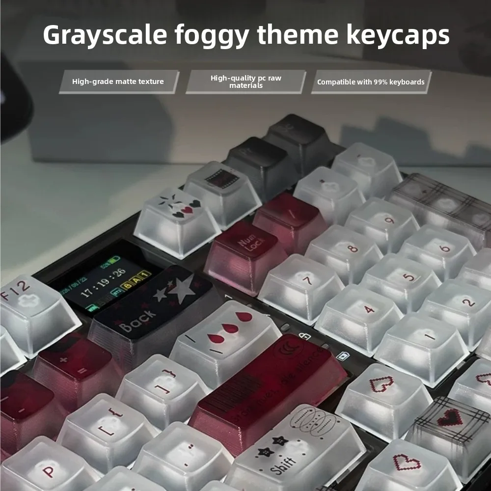 RECCAZR Grayscale Themed Frosted Transparent Backlit Keycaps Custom PC Cherry Profile for Keycaps for Mechanical Keyboard Gift