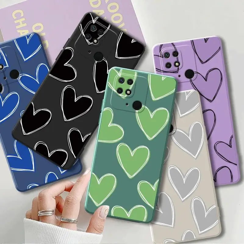 Love Heart Black Phone Case for Xiaomi Redmi 12 4G 9T 10 10C 10A K40 Pro 9A 9I 9C 9 Silicone Matte Square Liquid Cover