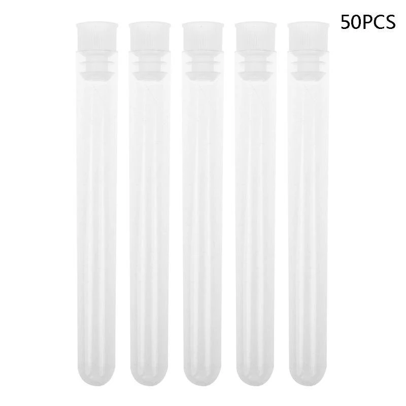 W89C 50pcs 학교 실험실 용 캡 플라스틱 튜브가있는 투명 원심 분리기 튜브