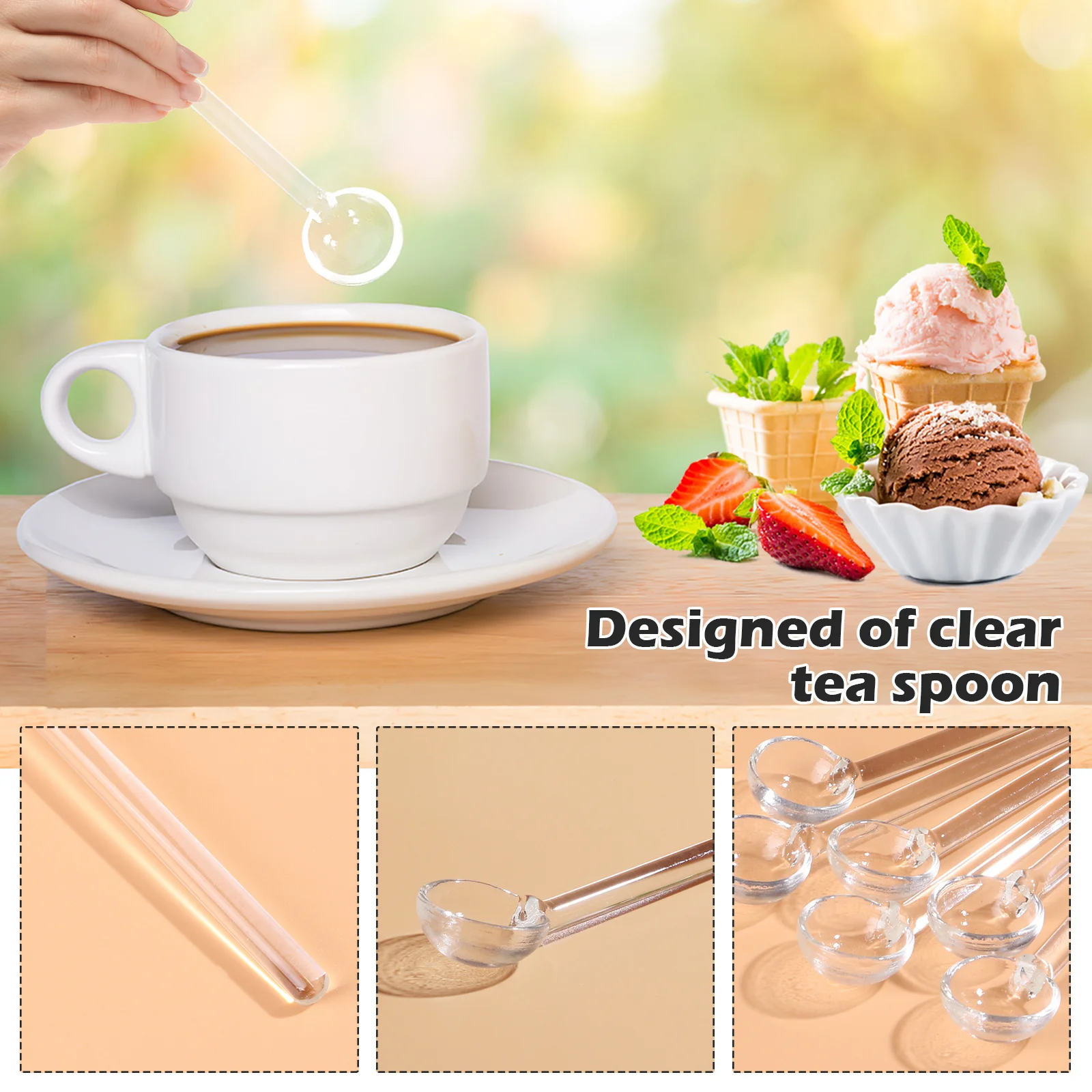

6pcs Long Handle Glass Coffee Spoons Clear Stirring Spoon For Tea Dessert Sugar Cappuccino Espresso Salad Appetizer Party Use