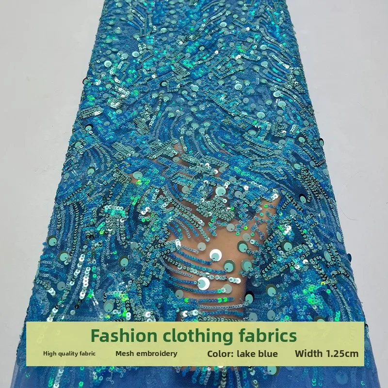 

Lace Mesh Beads Sequins Embroidered Fabric for Wedding Dress Clothing Design Diy Cloth By The Yard Sewing Material