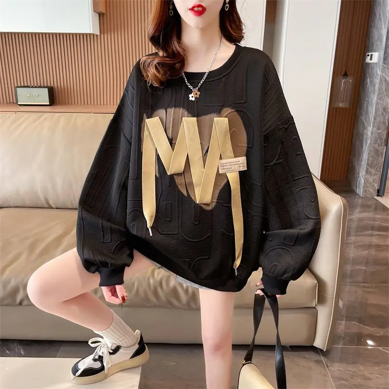 O-neck Pullovers Sweatshirts Women\'s Clothing Autumn Thin Long Sleeve Solid Lacing Fashion Loose Casual Streetwear T-Shirts