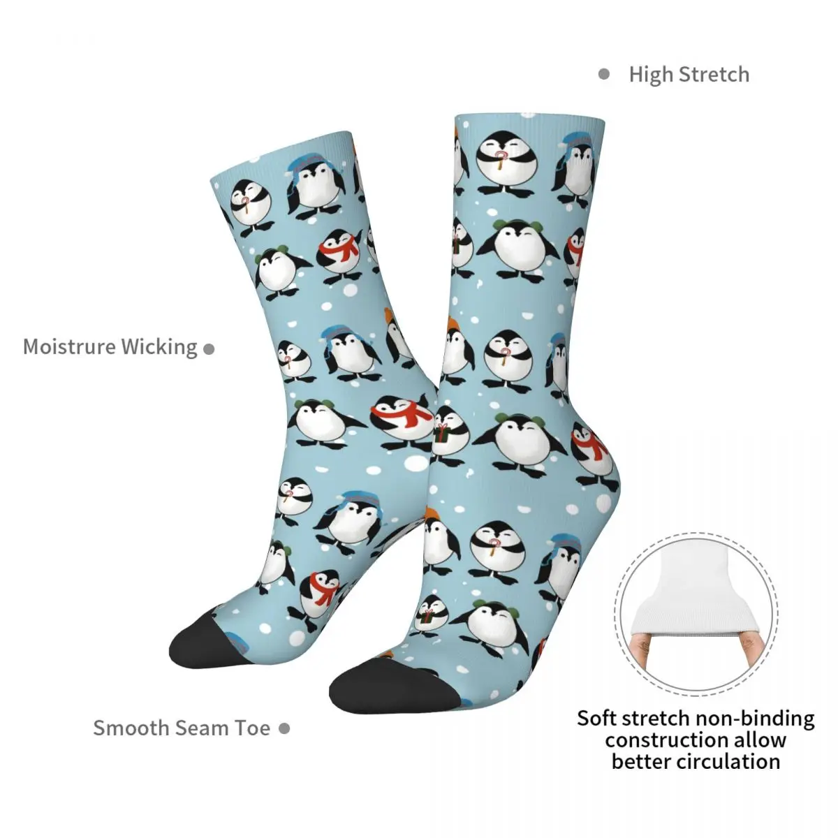 Chaussettes à motif de pingouins de Noël Harajuku, chaussettes longues toutes saisons, bas de haute qualité, accessoires pour cadeaux unisexes