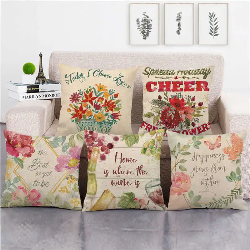 

Fresh Flower Pillowcase Spring Colorful Flower Cotton Linen Pillows Case for Living Room Sofa Garden Chair Pillow Cover 45x45cm