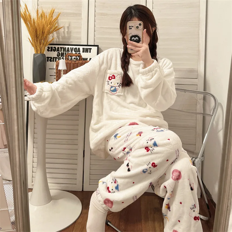 

Anime Cartoon Hellokitty Cinnamoroll Pajamas Sleepwear Home Wear for Girls Students Women Kawiaa Autumn and Winter Cosplay Prop